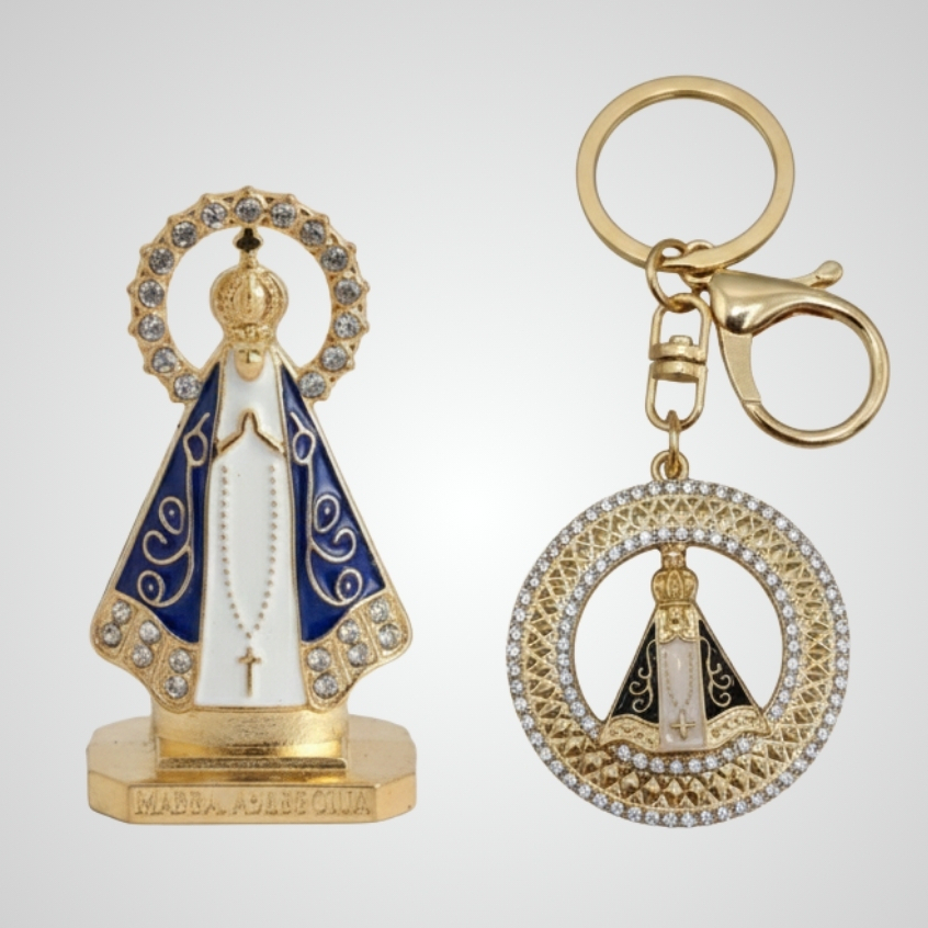 Kit Chaveiro + Imagem Nossa Senhora Aparecida P/ Carro 5cm