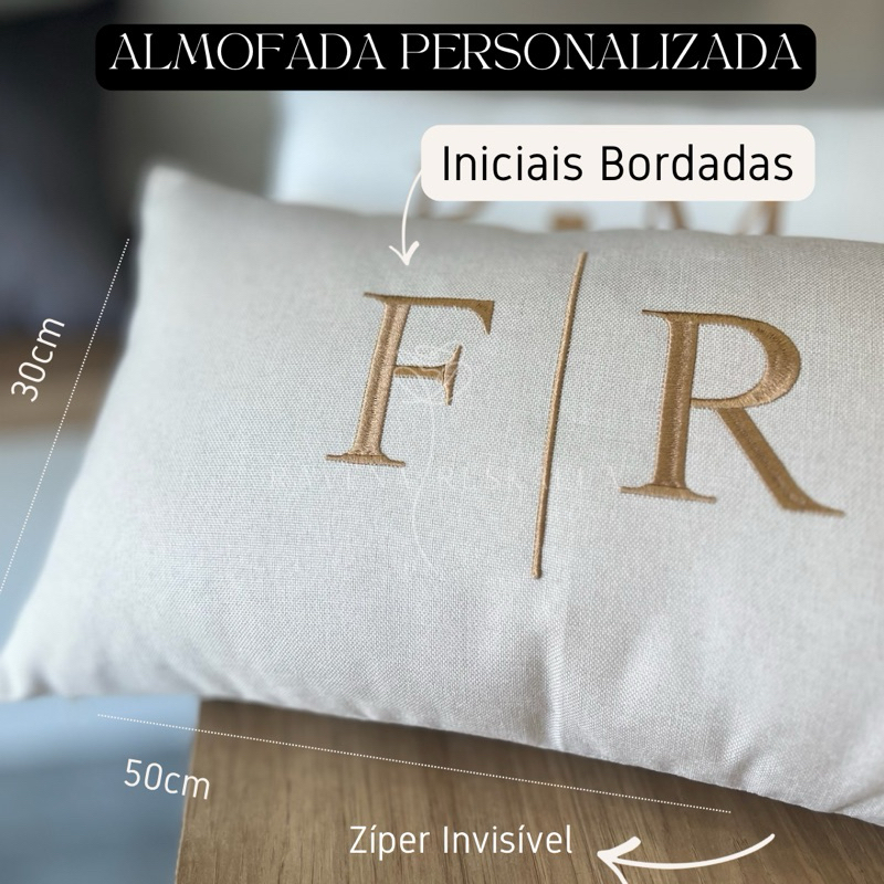 Almofada Iniciais Bordadas Personalizadas Com Enchimento Fibra Siliconada Baguete Linho Veludo em Oferta na Shopee