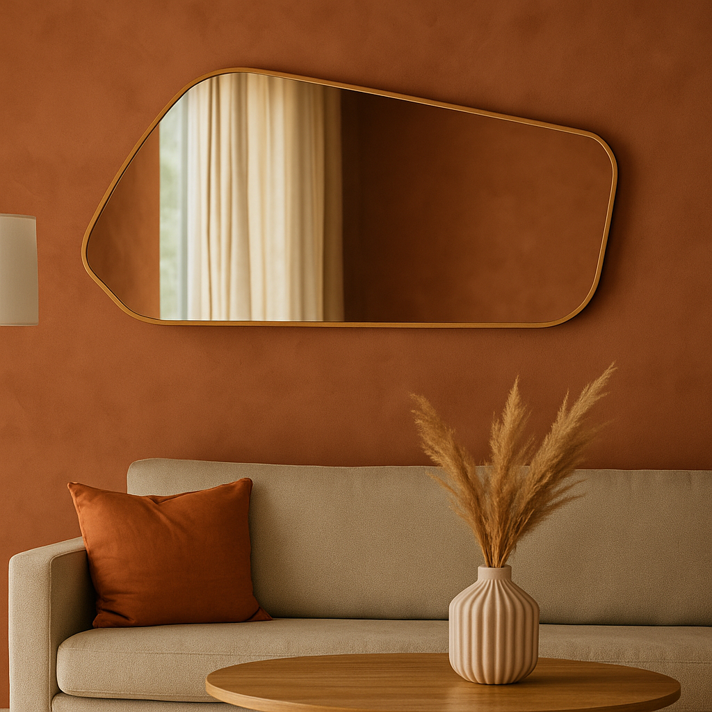 Espelho Corpo Inteiro Grande Organico 110x53 Para Sala Quarto Banheiro Moldura Caramelo