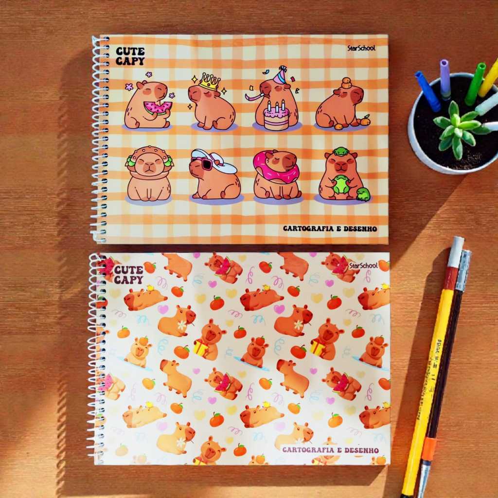 Caderno de Desenho  e Cartografia Capivara Capa Dura Capy Club  80 Folhas - Com arame - Jandaia