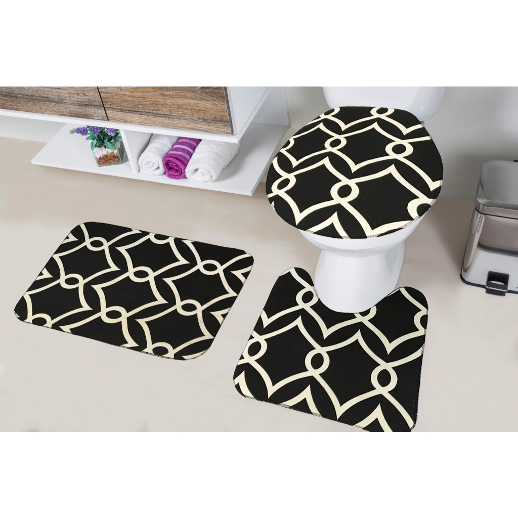 Jogo de Tapete Para Banheiro 3 Peças Antiderrapante Kit Banheiro Costura Reforçada e Boa Absorção
