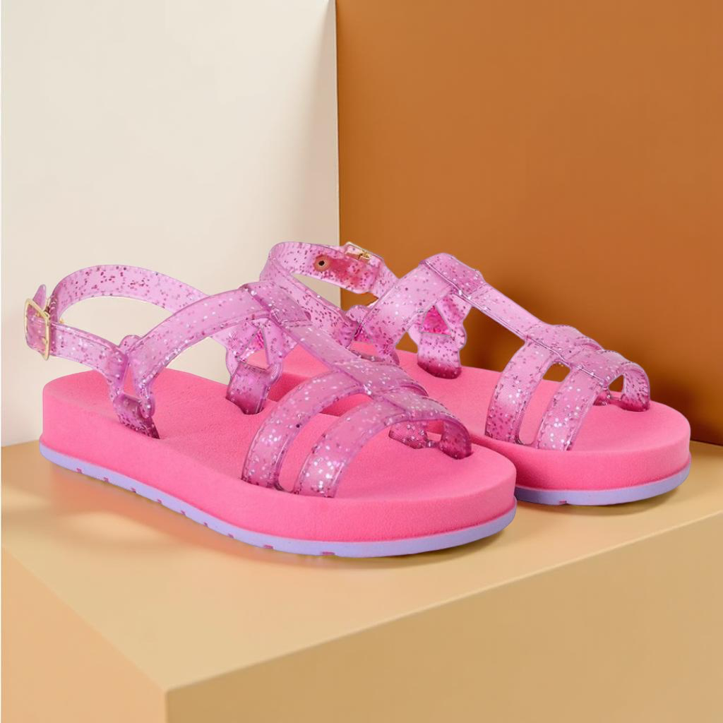 Sandália Feminina Juvenil Com Brilho | Nas Cores Rosa /Preta | Calce Fácil - Micha Concept Store
