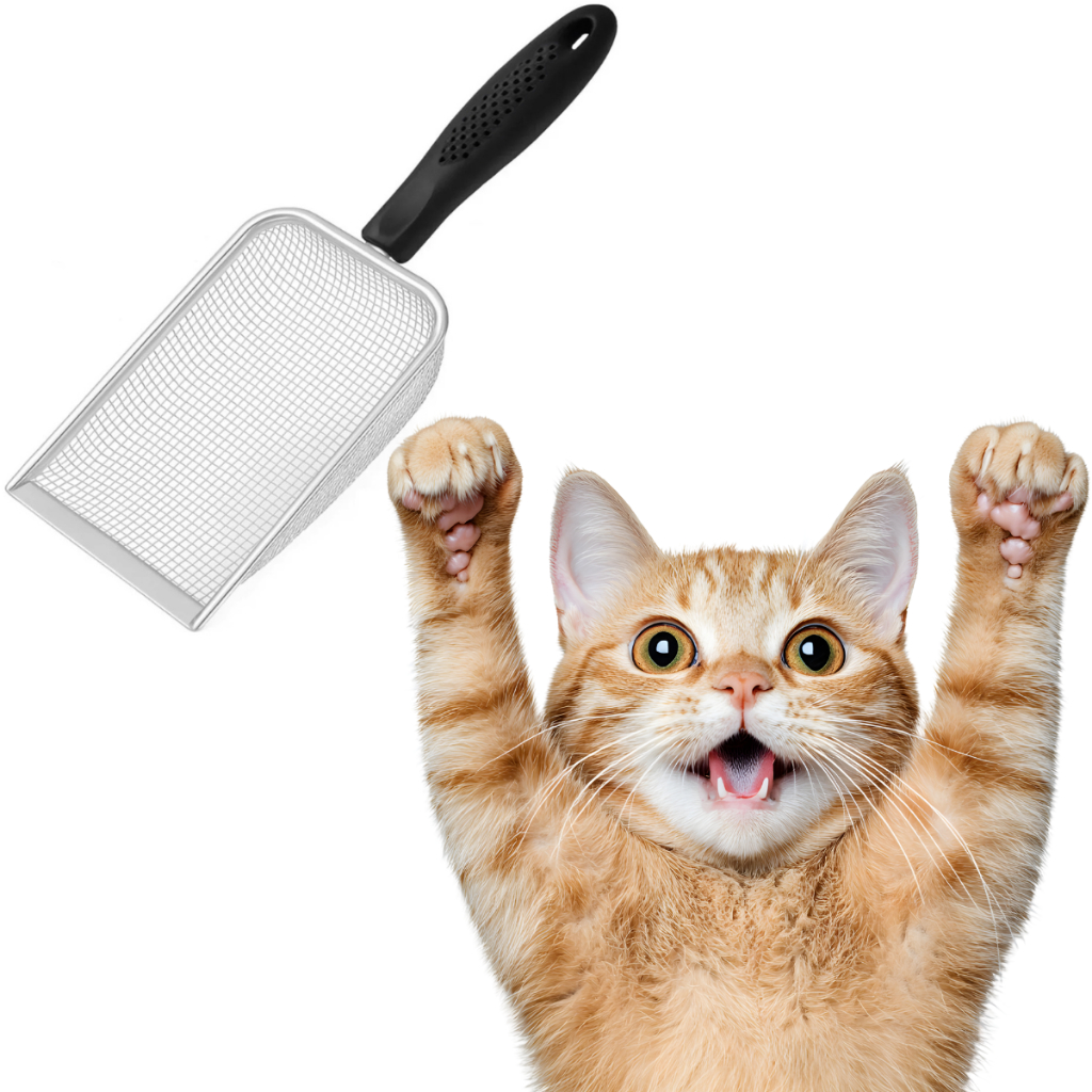 Pá Higiênica para Areia de Gato em Aço Inox com Peneira Limpeza Caixa de Areia