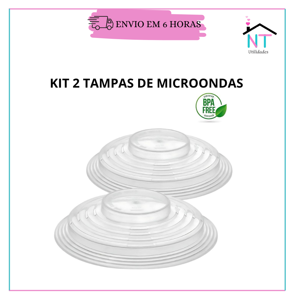 Kit 2 Tampa Protetora de Alimentos de Micro-ondas Livre de BPA  De Plástico 26cm