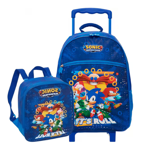 Mochila De Rodinha Escolar Infantil Sonic Superstar + Lancheira Azul - Pacific