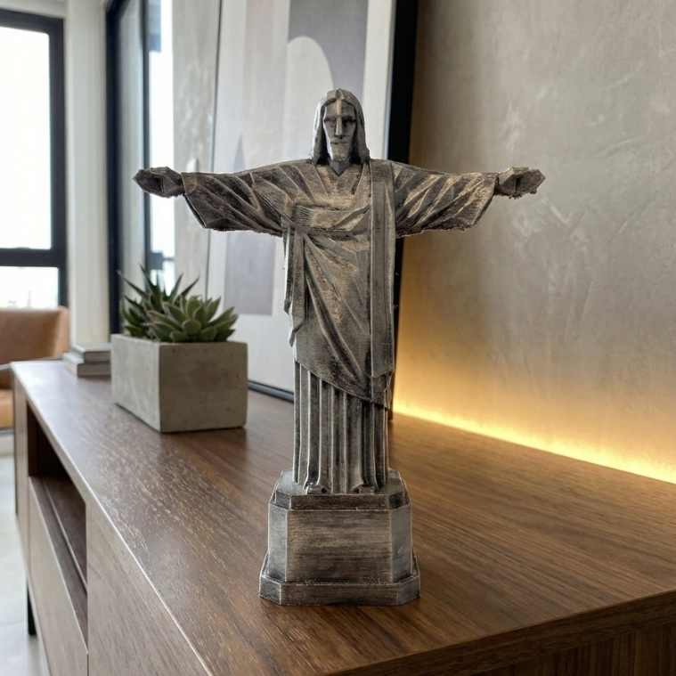 Enfeite Decorativo Estátua Cristo Redentor Prata Lembrança Rio de Janeiro Suvenir Decoração Brasil