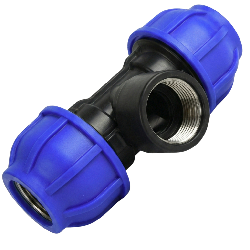 Kit 5un Tee Femea De Compressao 20mm 25mm 32mm 1/2" 3/4" 1" Pp Pead Conexão Tubo Água Conexões PEAD - Alta resistência