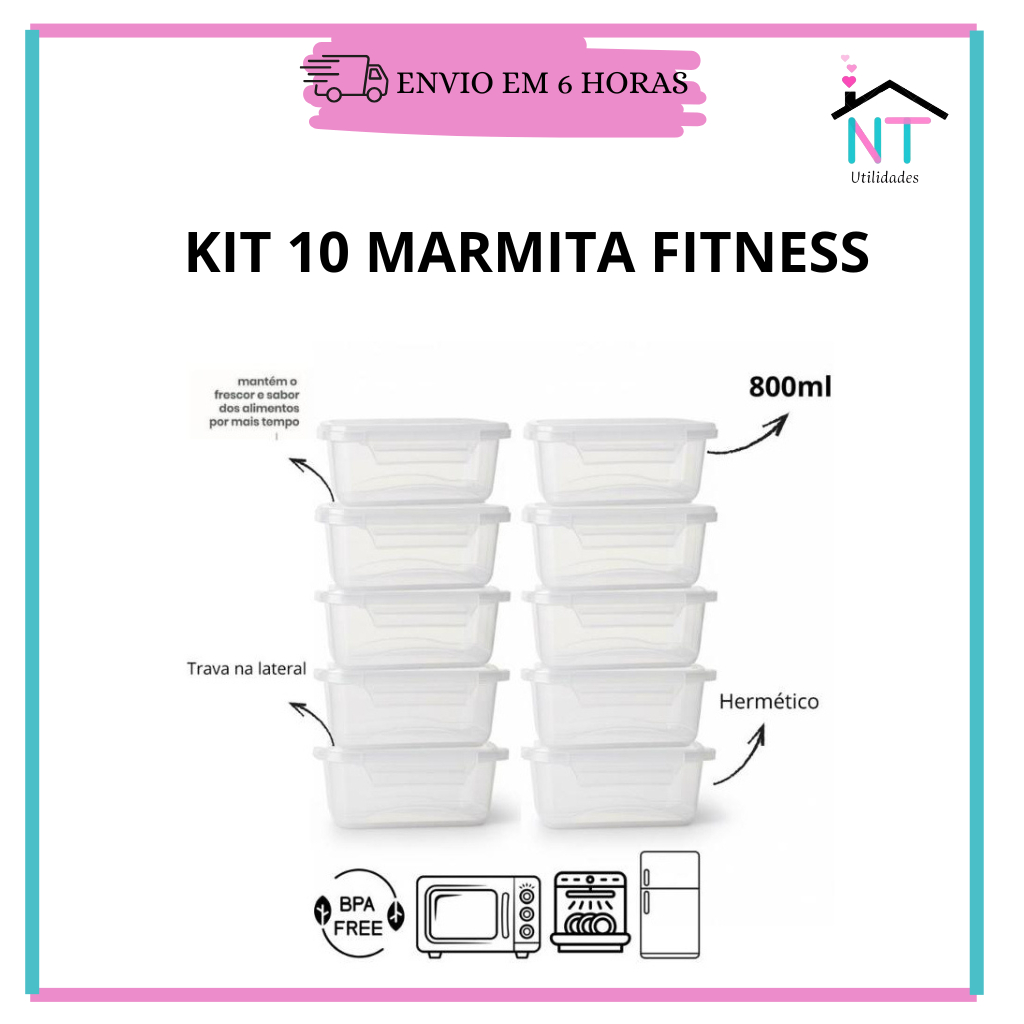 Kit 10 Marmita Potes 800ml com Travas Laterais Livre de BPA Alimentos Organizadores de Congelador em Oferta na Shopee
