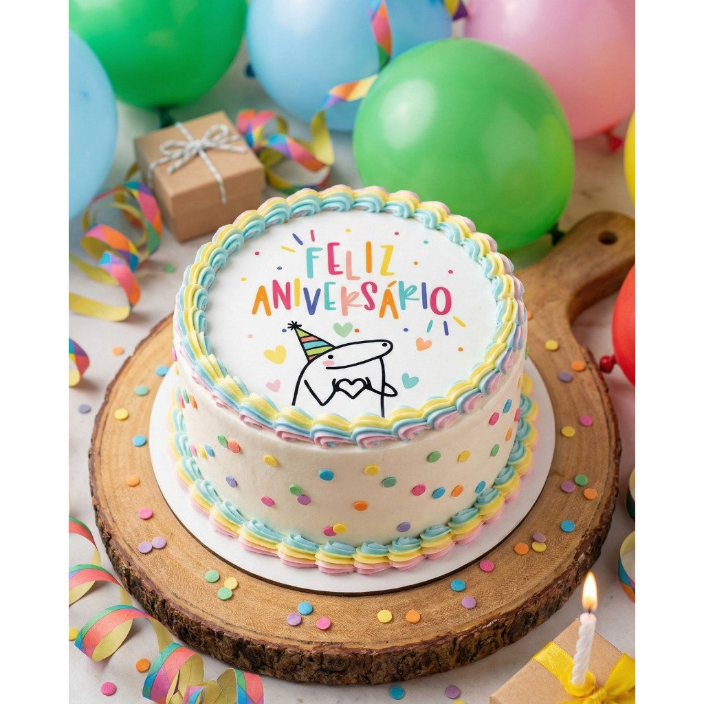 PAPEL DE ARROZ COMESTIVEL 14CM+ 4,5CM PARABENS, FELIZ ANIVERSARIO REDONDO em Oferta na Shopee