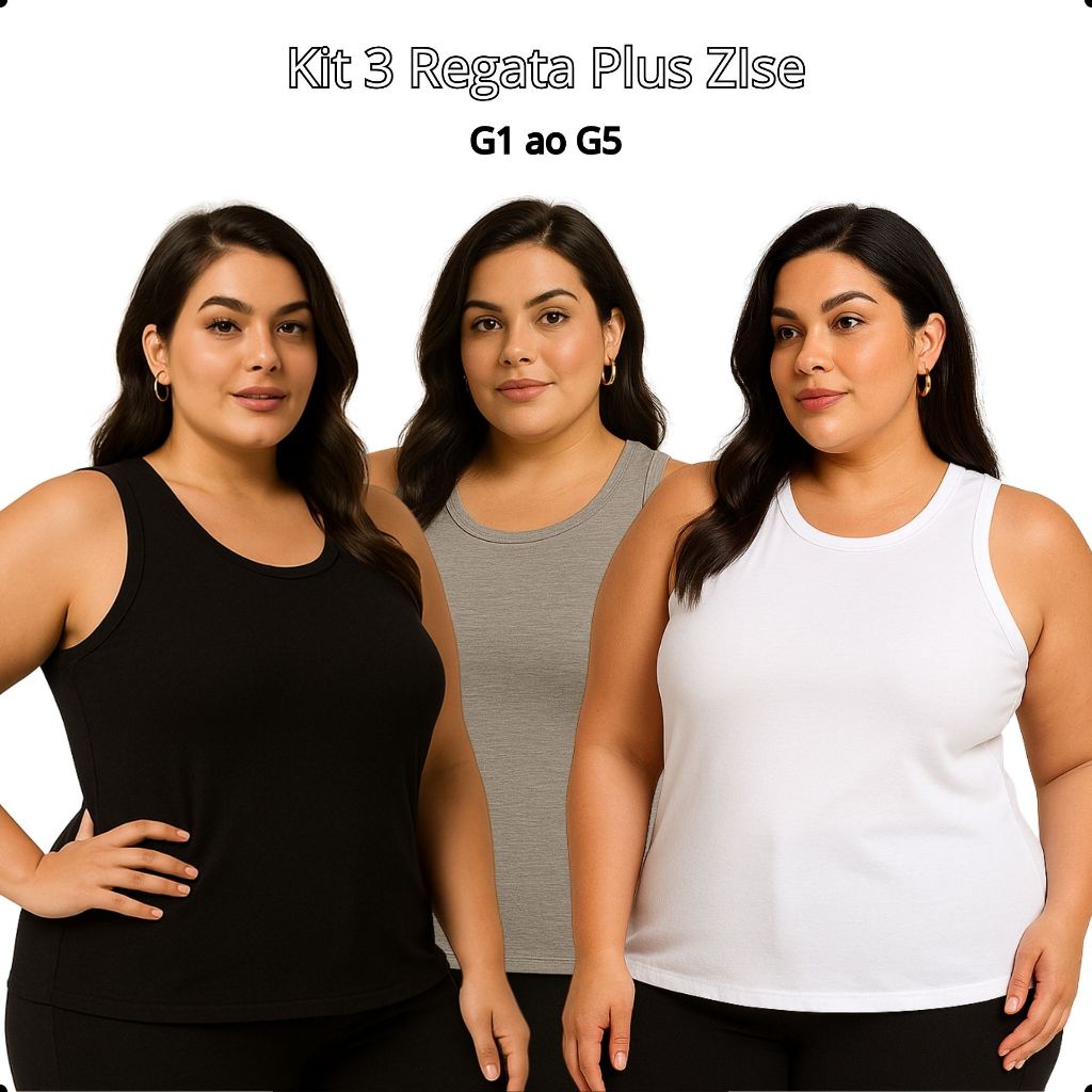 Regata Feminina Sem Decote Plus Size GG ao G5 Viscose Premium Escolha 1 a 3 Unidades