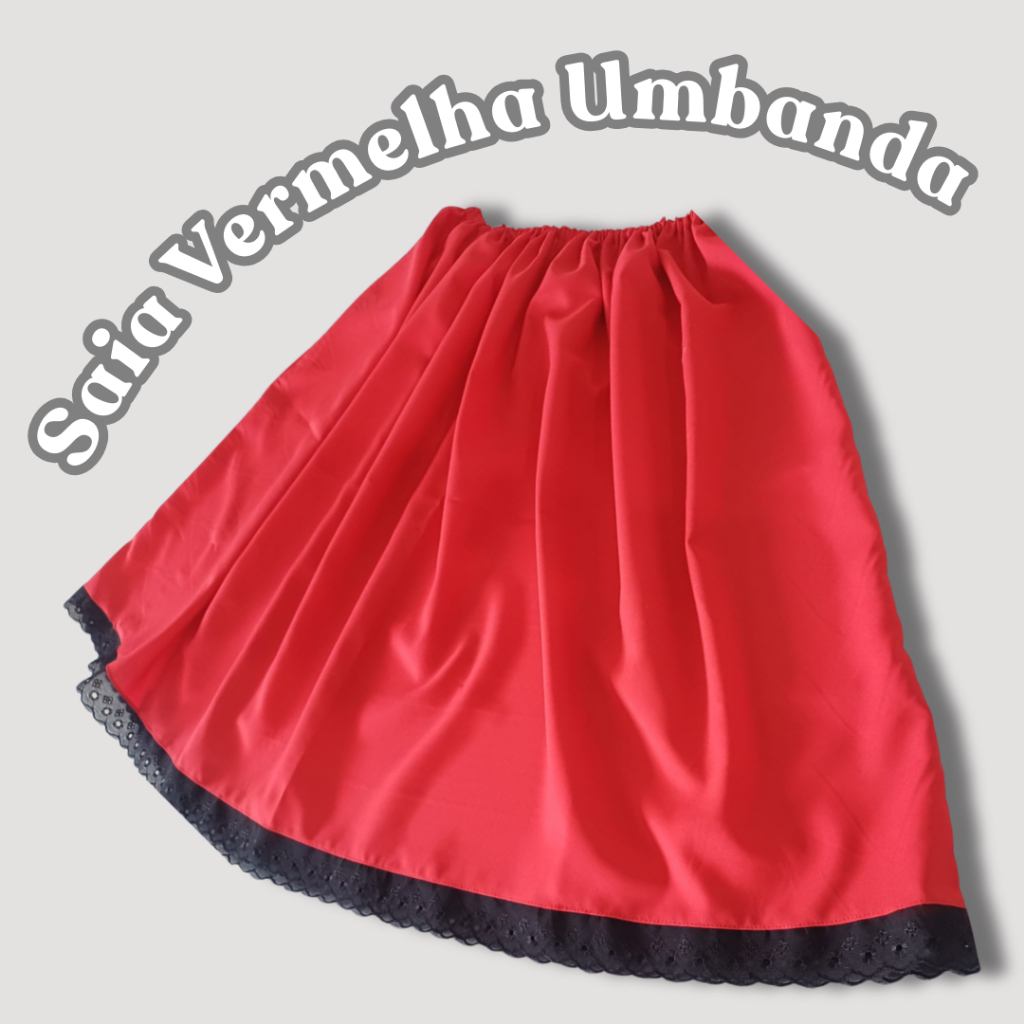 SAIA VERMELHA UMBANDA CANDOMBLÉ POMBA GIRA COM 3 METROS DE RODA 87CM ALTURA OXFORD LUXO COM RENDA