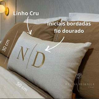 Almofada Personalizada Bordada Com Enchimento Rineira Baguete 50x30 Inicial Casal Linho Veludo em Oferta na Shopee