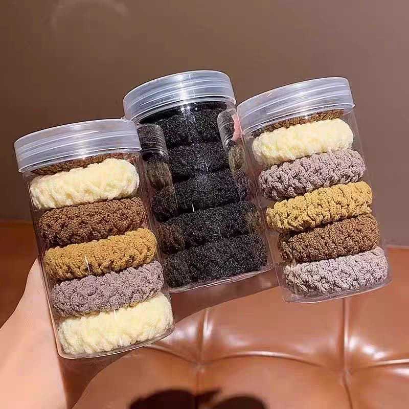 Kit 6 Xuxinhas de Cabelo Coloridas em Pote | Elástico Macio Sem Quebrar Fios | Acessórios Femininos Cores Sólidas em Oferta na Shopee