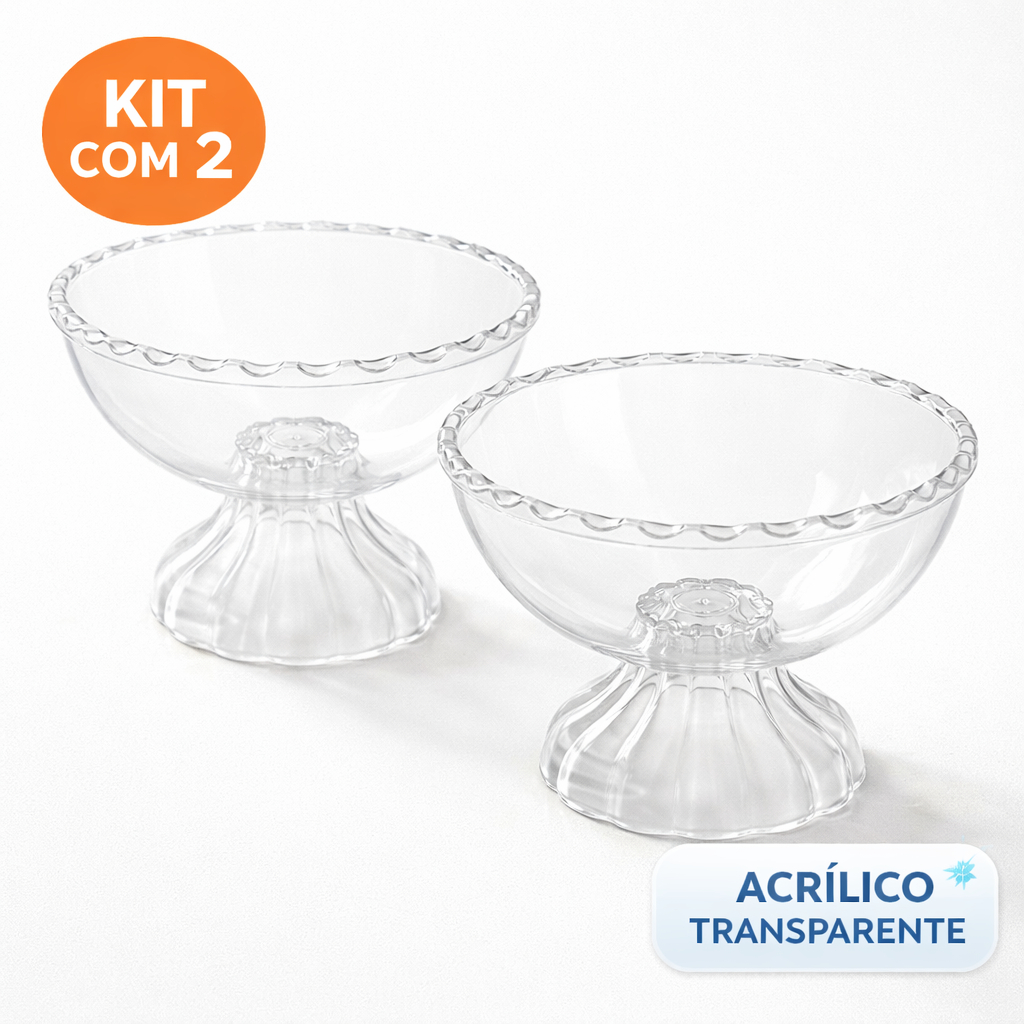 Kit 2 Taças Sobremesa Acrílico Transparente Com Pé Borda Ondulada Tigela em Oferta na Shopee