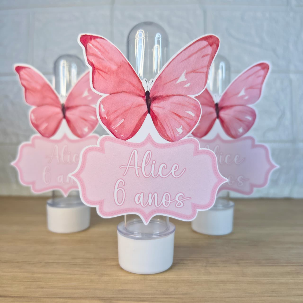 Apliques Tags Para Tubete 13cm Personalizado JARDIM ENCANTADO BORBOLETA Lembrancinhas Para Festa