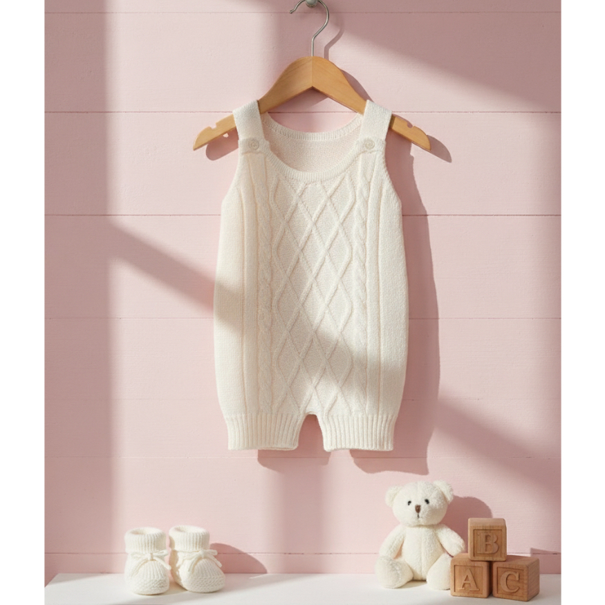 Jardineira Romper Recém Nascido Bebê Menina Menino Tricot AntiAlérgico Premium