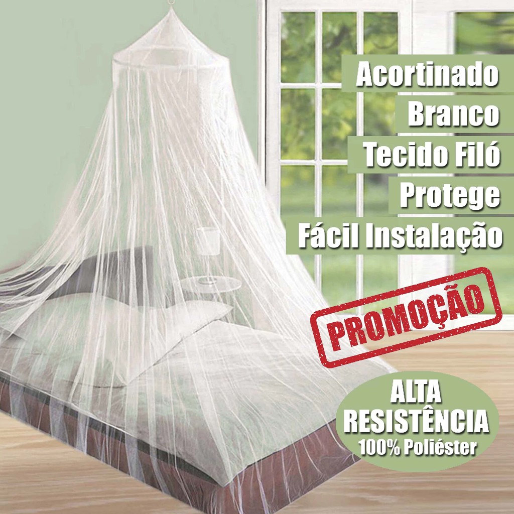 Mosquiteiro Cortinado De Teto Casal Grande Em Filó Branco 280cm Altura Tecido Super Resistente 100% Poliéster em Oferta na Shopee