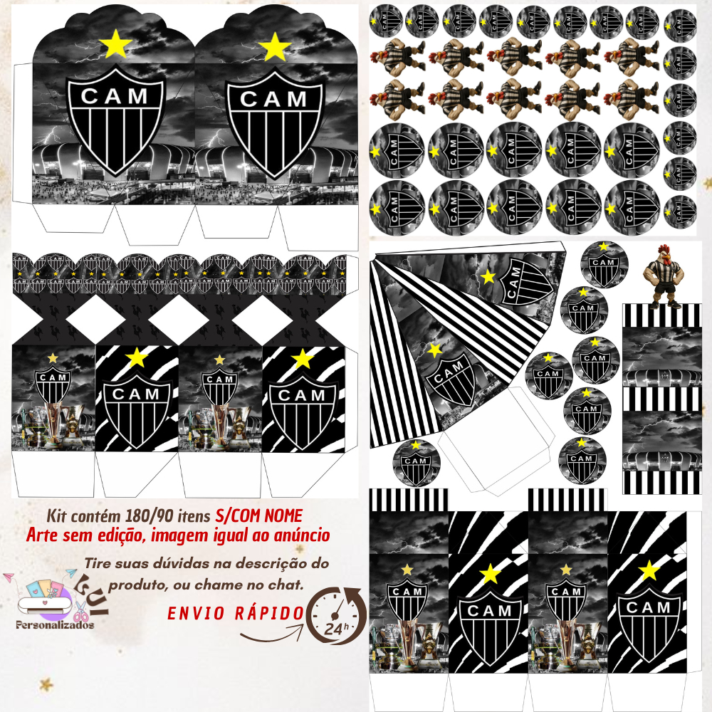 KIT COM 180/90 ITENS LEMBRANCINHAS S/COM NOME TEMA: Atletico Mineiro (Envio Rápido) em Oferta na Shopee