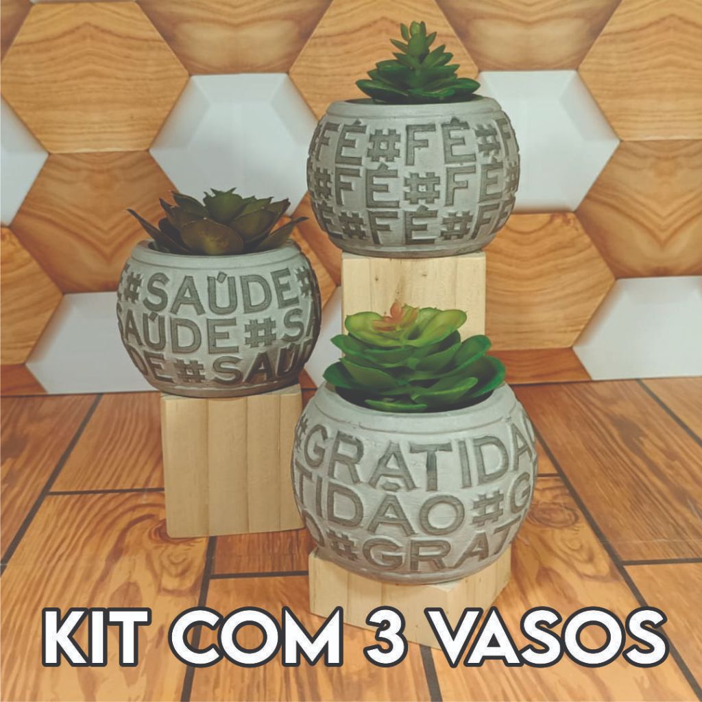 KIT 3 VASOS COM PALAVRAS MOTIVACIONAIS - PARA SUCULENTAS OU MINI CACTOS em Oferta na Shopee