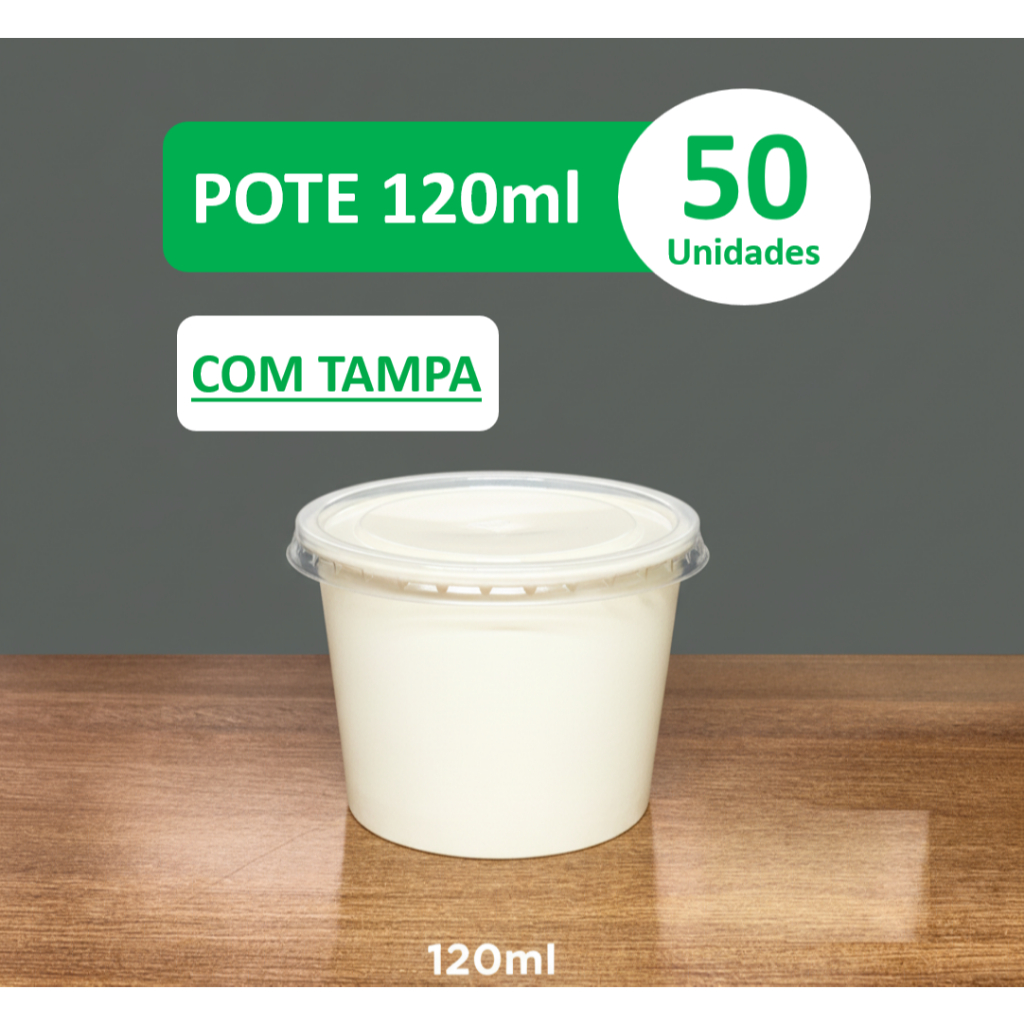 Pote Papel Biodegradável 120ml com Tampa - Kit 50 unidades em Oferta na Shopee