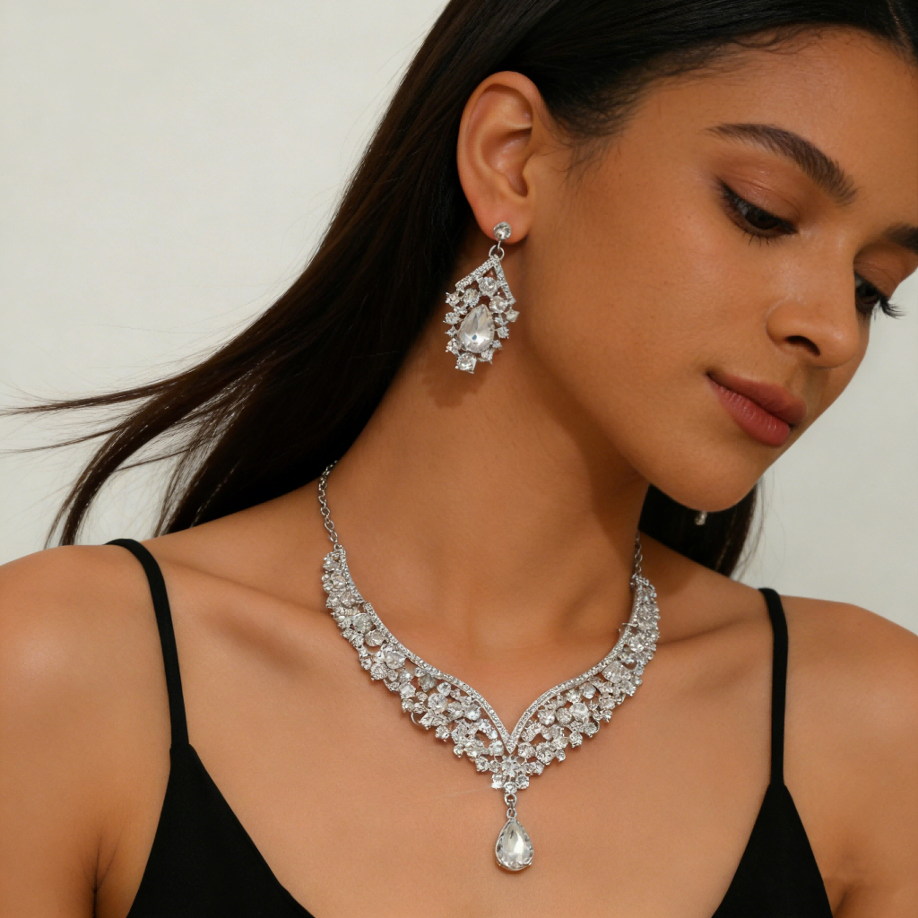 Kit Colar e Brinco Cristal Brilhante para Festa | Presente Surpresa Elegante para Namorada e Amigas em Oferta na Shopee