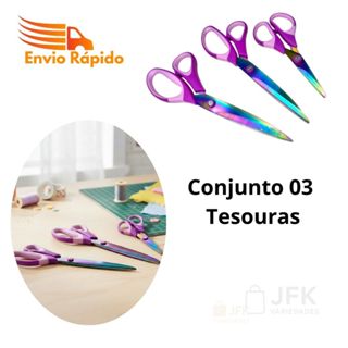 Kit 3 Tesouras Titânio Profissional  Lâmina Antiaderente Alta Resistência Afiada ,cabo de aderência confortável em Oferta na Shopee