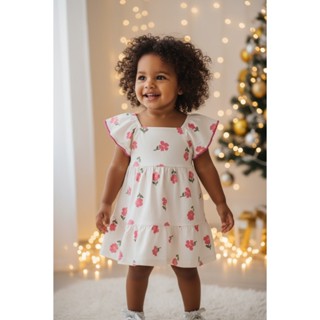 VESTIDO BEBÊ MENINA COM FLORES BRANDILI BABY - Vestido infantil Branco (off-white), rosa ou vermelho ano novo em Oferta na Shopee