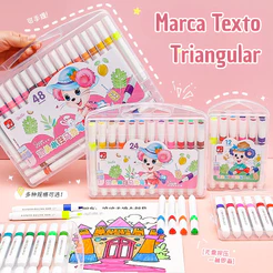 Kit de Canetas 12/24 Cores Marcadoras à Base de Água Ponta Macia Ideal Para Crianças Papelaria