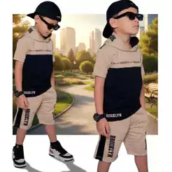 Conjunto Masculino Infantil Juvenil Roupa Menino Lançamento Verão Blusa 100%Algodão + Bermuda Moletinho