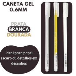 Caneta Gel Metálica Ponta Fina 0,6mm para Papel Escuro Desenho Lettering Escolar