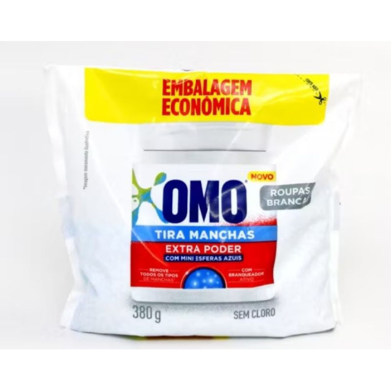 kit com 2 Unidades Omo em Pó Tira Manchas Extra Poder para Roupas Brancas 380g - Alta Eficácia Remoção de Manchas