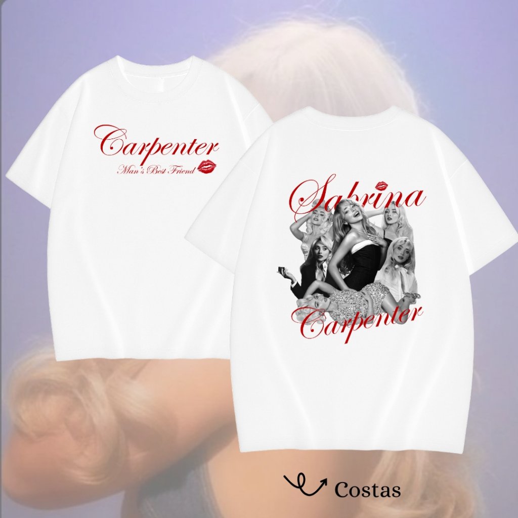 Blusa Branca Unissex Cantora Pop Internacional Carpenter Colagem de Fotos Vintage MANS BEST FRIEND