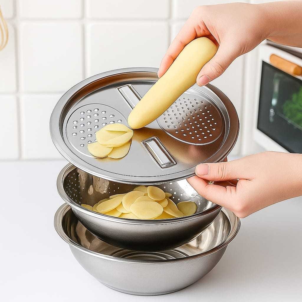 Tigela 3 em 1 Ralador Escorredor Bacia Fatiador Legumes Queijo Saladeira em Oferta na Shopee