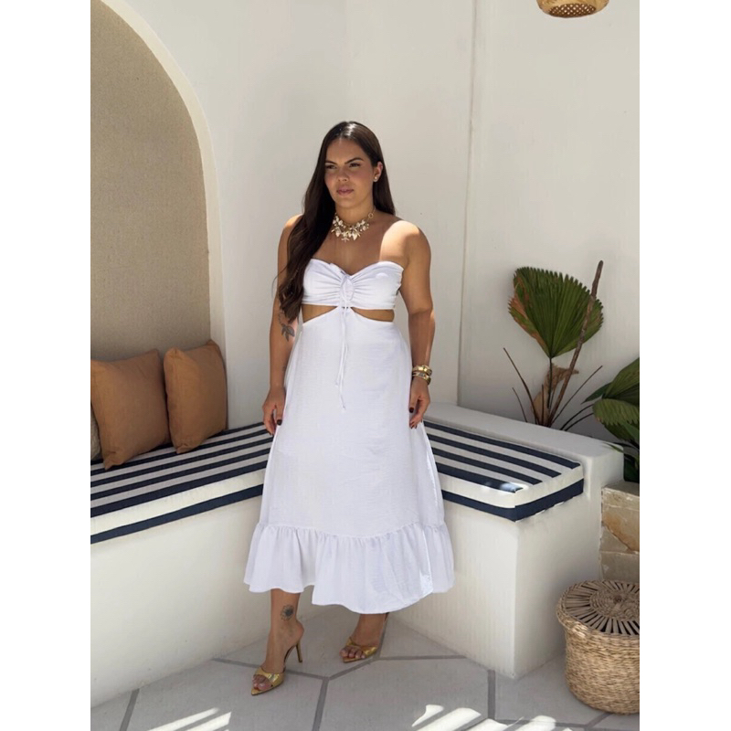 Vestido Midi Feminino Branco Moda Feminina Vestido Feminino Tendência