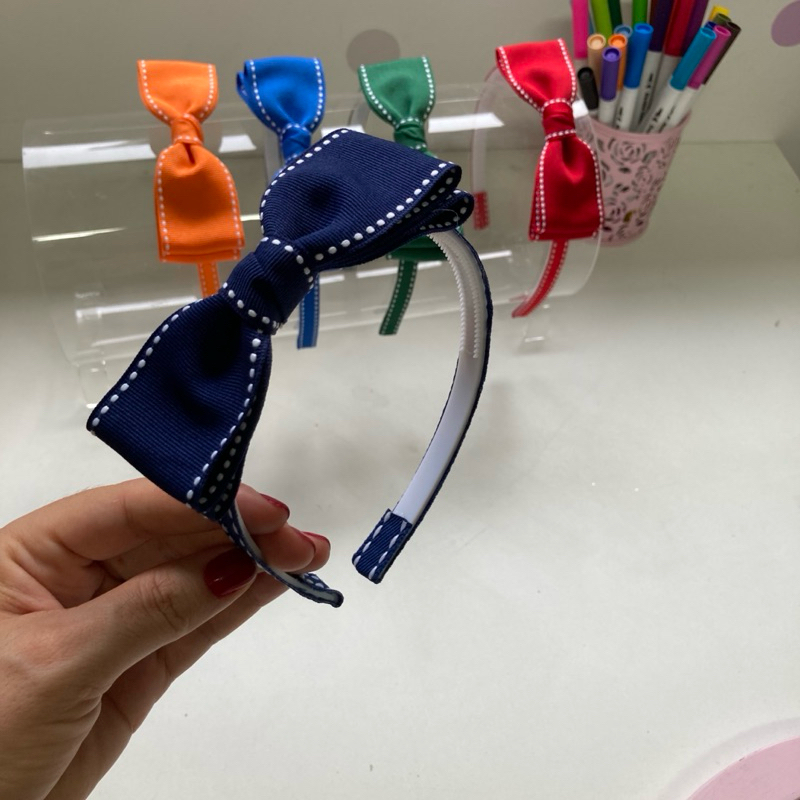 Tiara Escolar Infantil Jeans Arquinho de Menina Laço Escolar Volta as aulas