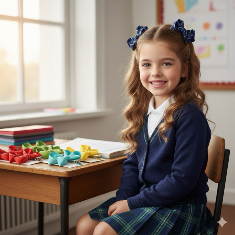 Par de Laços cabelo escola Escolar infantil menina Boutique Presilha Volta Aulas acessórios confortável combina vestido — imagem 2 de 2