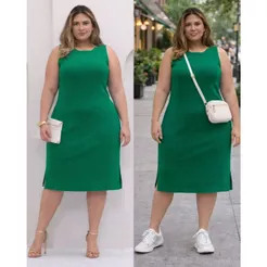 Vestido Feminino Midi Regata com Fenda Lateral Elegante e Confortável Malha Crepe G1 G2 G3 G4