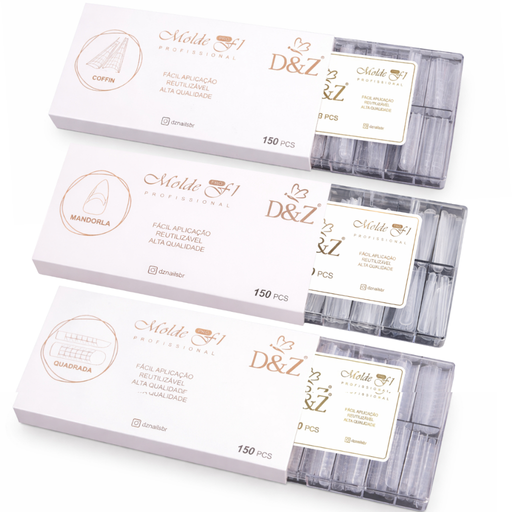 Molde F1 0mm Gringo 150pcs Formato Natural D&Z Profissional Alongamento unha gel