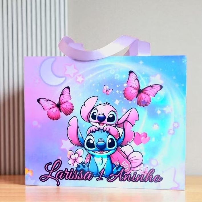 Sacolinha Stich e Angel Personalizada Com Nome e Idade /Festa Aniversário/Envio Rápido/PRÉ Montadas