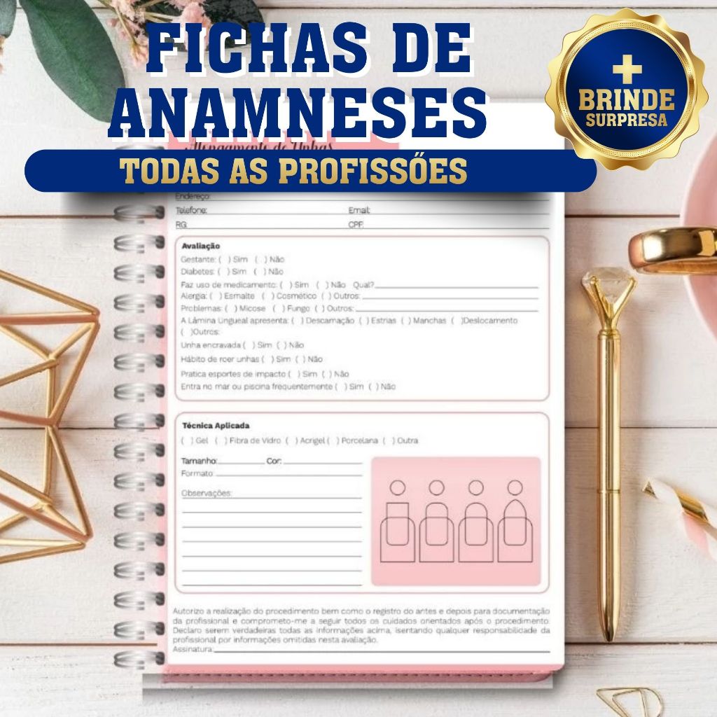 Bloco de Ficha de Anamnese A5 - Estética, Cílios e Sobrancelha - Cadastro de Cliente com Termo de Responsabilidade