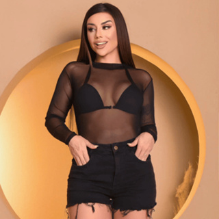 Body Feminino Tule Luxo Blusa Feminina Manga Longa Influencer Bory Boddy Bore em Oferta na Shopee
