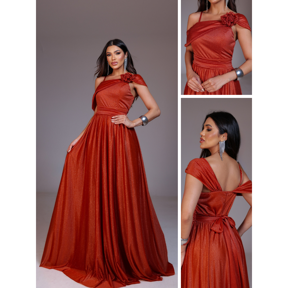 Vestido Flora com brilho e bojo ideal para festas, eventos e casamentos
