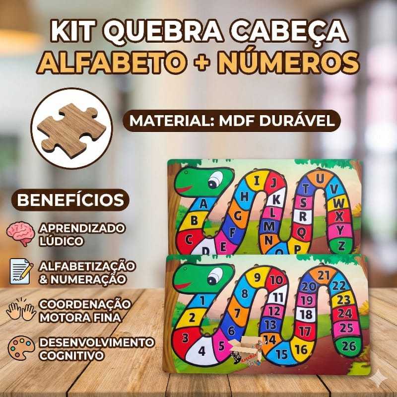 Kit Brinquedo Pedagógico Em Madeira 2 Quebra Cabeça Cobra Alfabeto E Números Alfabetização em MDF em Oferta na Shopee