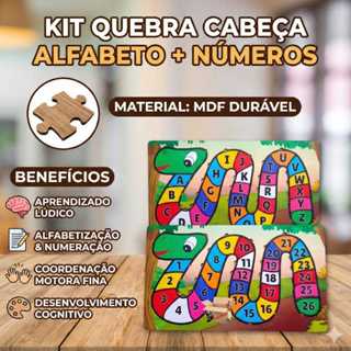 Kit Brinquedo Pedagógico Em Madeira 2 Quebra Cabeça Cobra Alfabeto E Números Alfabetização em MDF em Oferta na Shopee