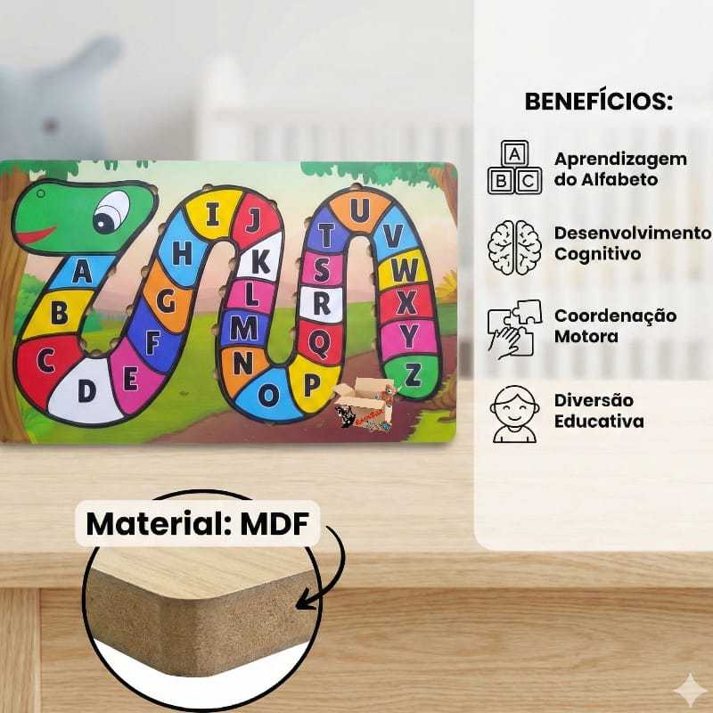 Brinquedo Pedagógico Educativo Em Madeira Quebra Cabeça Cobra Cobrinha Alfabetização Letras em Oferta na Shopee