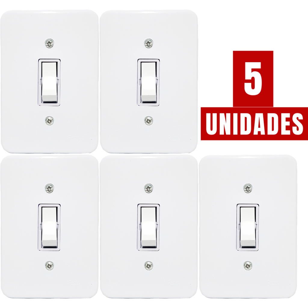 Kit 5un Interruptor Simples Apagador De Luz De Parede Completo Bivolt