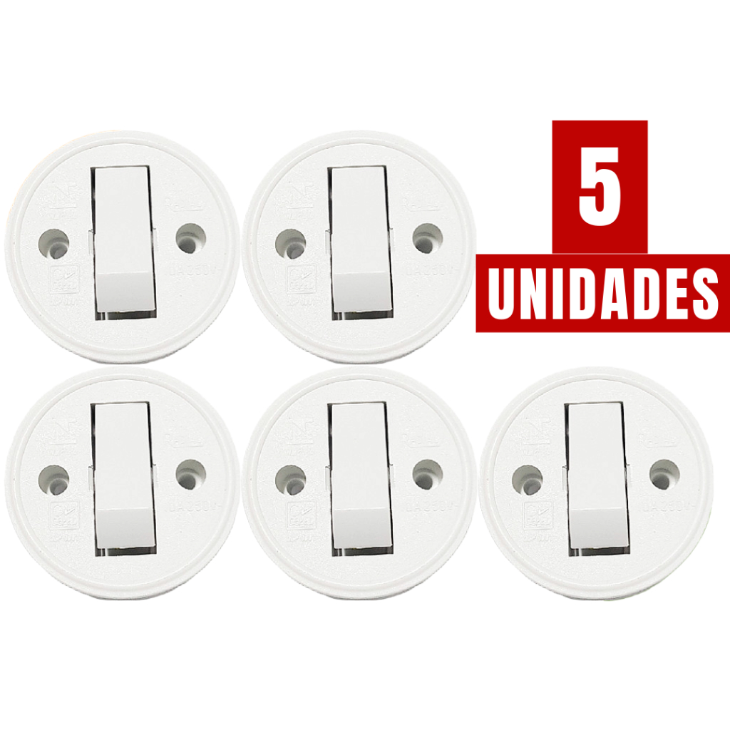 Kit 5un Interruptor Simples Sobrepor Externo Apagador de Luz Completo Bivolt em Oferta na Shopee