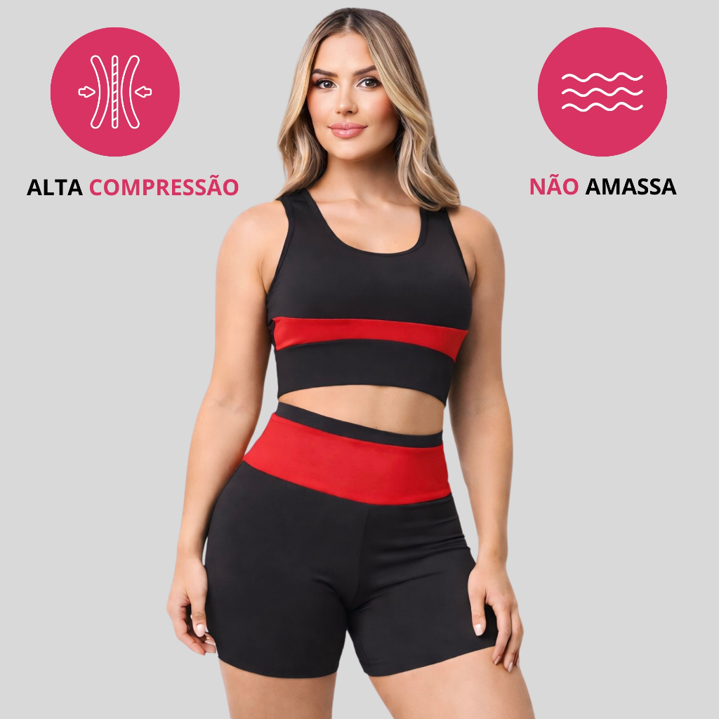 Conjunto Academia Feminino Top e Short Cintura Alta