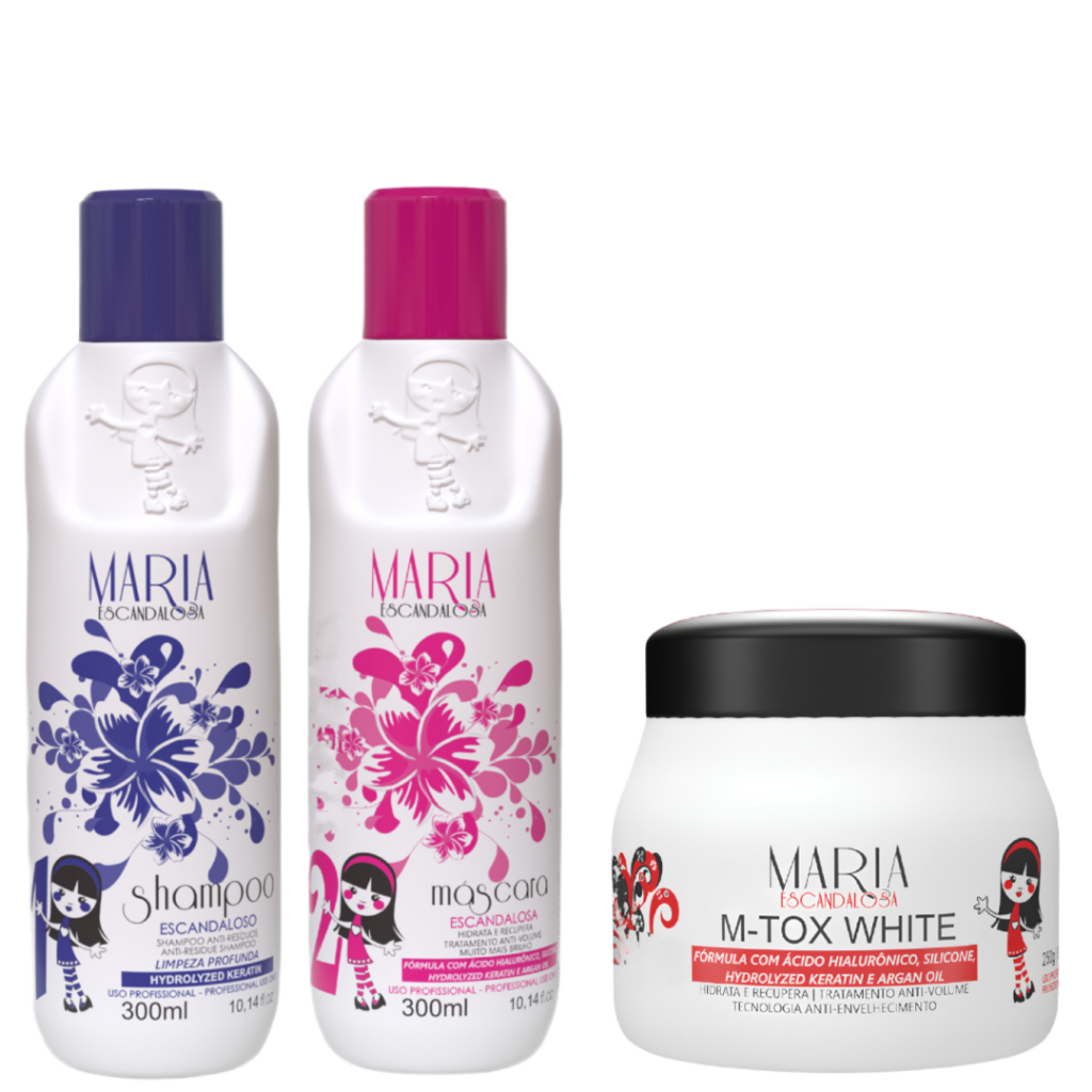 Kit Escova Progressiva Tradicional MARIA  2x300ml + B-Tox MARIA Tradicional 250g Bonequinha Escandalosa .