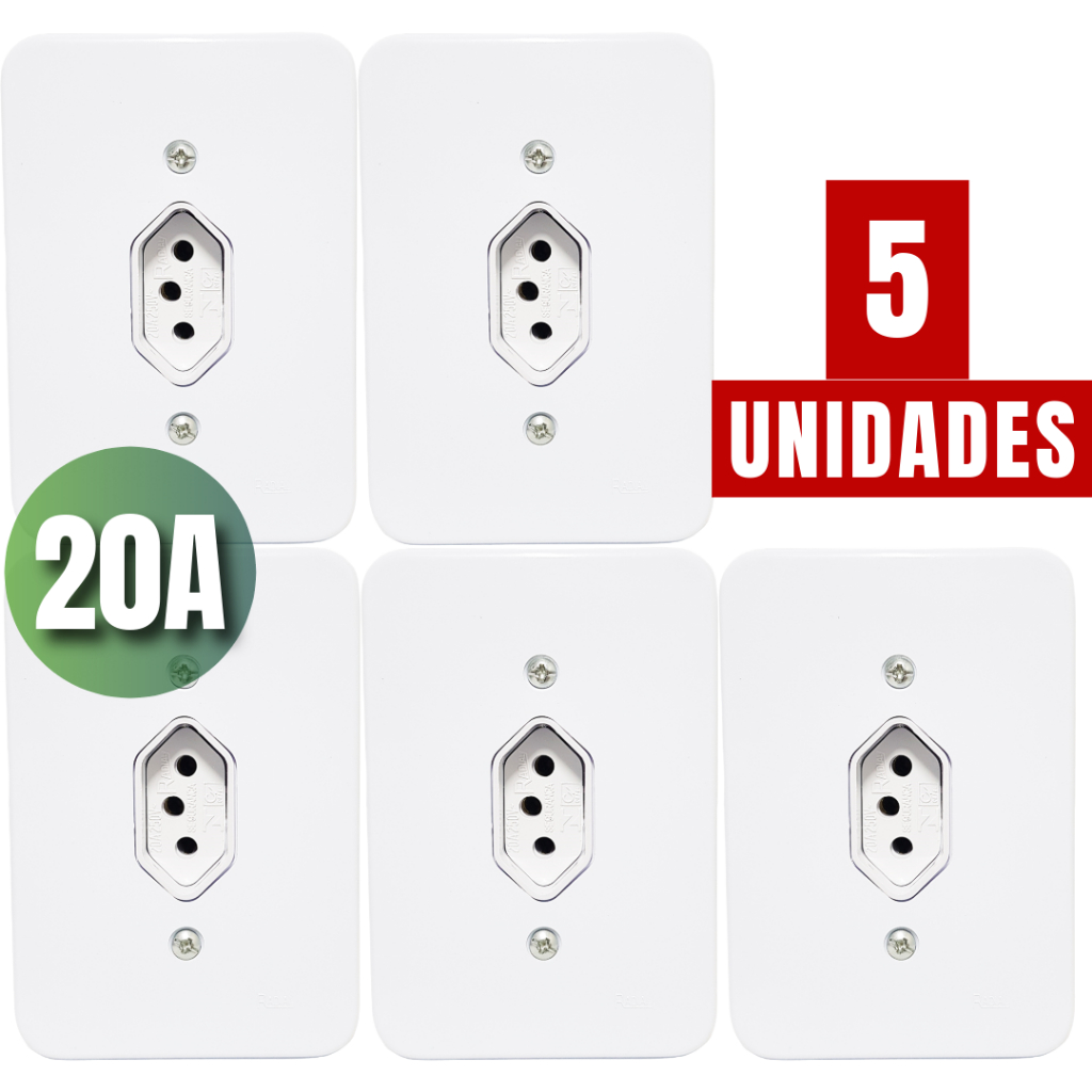 Kit 5un Tomada 20 amperes Simples De Parede Completa Bivolt